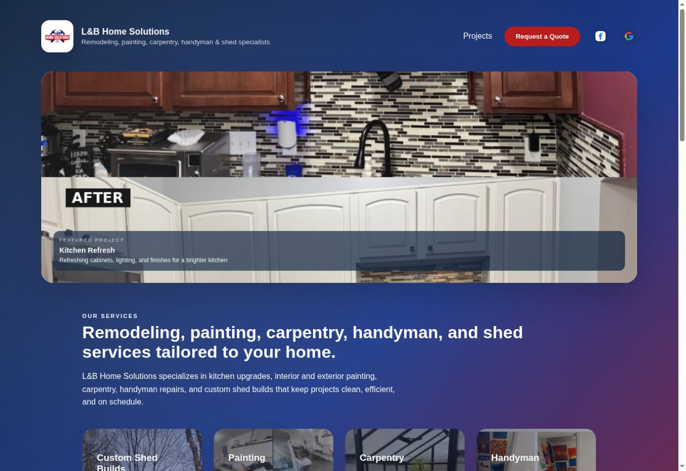 L and B Home Solutions remodeling website